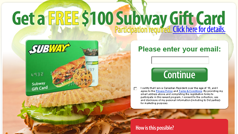 Free $100 Subway Canada Gift Card
