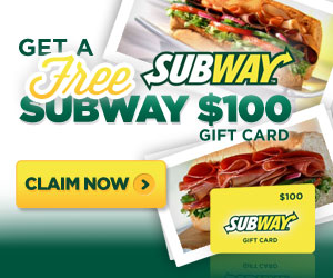 Free $100 Subway Gift Card