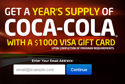 Free Year Supply of Coca-Cola and $1000 Visa Gift Card