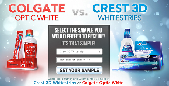 Free Crest 3D WhiteStrips or Colgate Optic White Sample